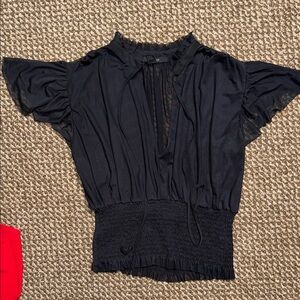 Forever 21 Black Short Sleeve Smocked-Waist Blouse